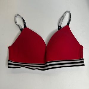 La Senza Padded Bra Size S Red With Black, White and Sparkly Stripes